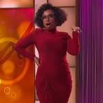 Jennifer’s red ruched front dress on The Jennifer Hudson Show