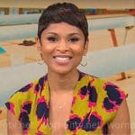 Jericka Duncan’s abstract print ruched dress on CBS Mornings