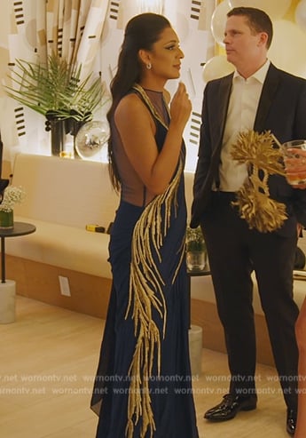 Jessel's blue gold fringe dress on The Real Housewives of New York City