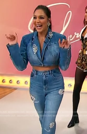 WornOnTV: Jessel's embellished denim jacket and pants on Sherri