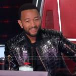 John’s black croc embossed leather jacket on The Voice