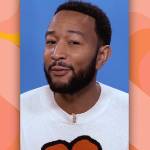 John Legend’s white flower graphic sweater on The Drew Barrymore Show