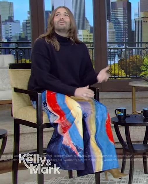 Jonathan Van Ness's rainbow print jeans on Live with Kelly and Mark