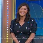 Juju’s navy floral puff sleeve dress on Good Morning America