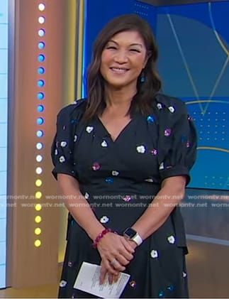 Juju's navy floral puff sleeve dress on Good Morning America