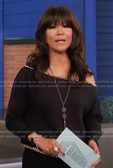 Julie’s black chain detail off shoulder sweater on Big Brother