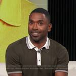 Justin’s olive green contrast collar polo shirt on E! News