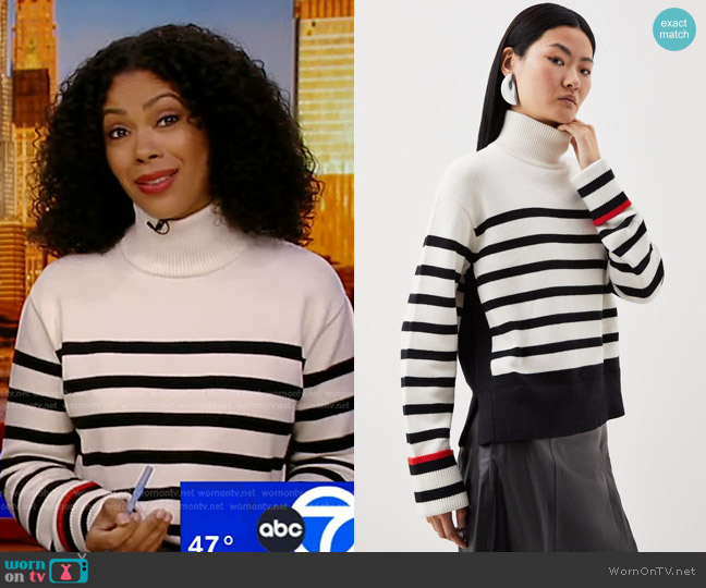 Karen Millen Funnel Neck Knit Striped Jumper worn by Shirleen Allicot on Good Morning America