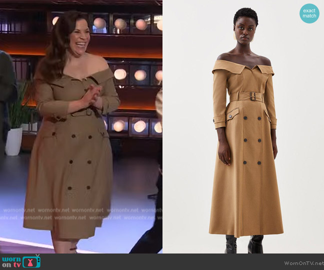 Karen Millen Tailored Wool Blend Trench Midaxi Dress worn by Lindsay Mendez on The Kelly Clarkson Show