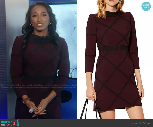 WornOnTV: Brittany’s burgundy windowpane check dress on Good Morning ...