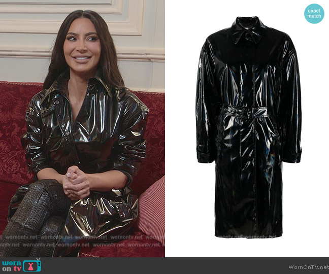 Karl Lagerfeld Belted iridescent patent coat worn by Kim Kardashian (Kim Kardashian) on The Kardashians