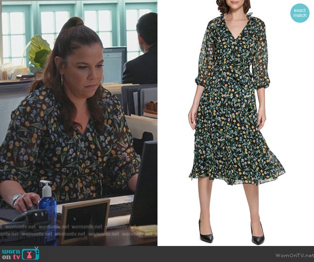 Karl Lagerfeld Chiffon Calf Midi Dress worn by Sara Castillo (Lindsay Mendez) on All Rise