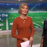 Kate Snow’s orange long sleeve ribbed dress on NBC News Daily