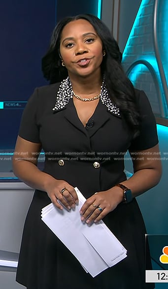 Kay Angrum's black pearl embellished collar dress on NBC News Daily