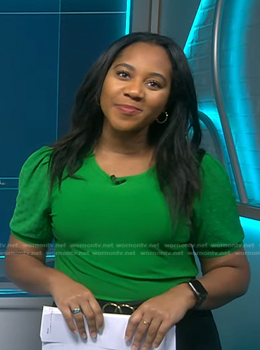 Kay's green puff short sleeve top on NBC News Daily