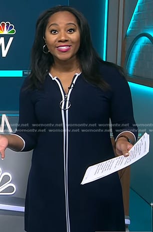 Kay Angrum’s navy contrast trim zip dress on NBC News Daily