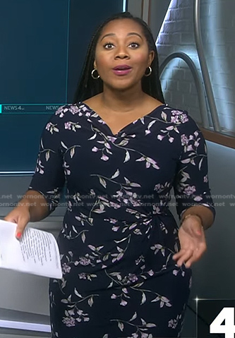 Kay's navy floral cowl neck dress on NBC News Daily