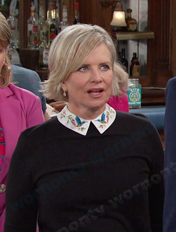 Kayla's black bird embroidered collar sweater on Days of our Lives