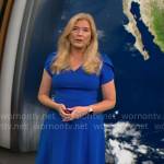 Kelly Cass’ blue v-neck flared dress on CBS Mornings