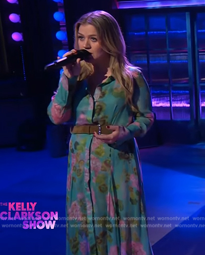 Kelly's green floral print shirtdress on The Kelly Clarkson Show