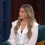 Kelly’s white blouse with ruffle collar on The Kelly Clarkson Show