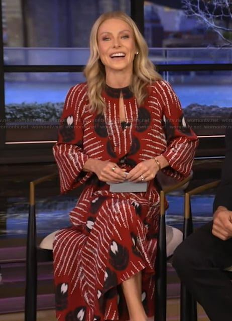 Kelly's red printed maxi dress on Live with Kelly and Ryan