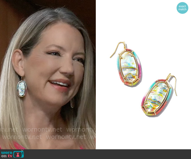 Kendra Scott Threaded Elle Gold Drop Earrings in Pastel Mix worn by Nina Reeves (Cynthia Watros) on General Hospital