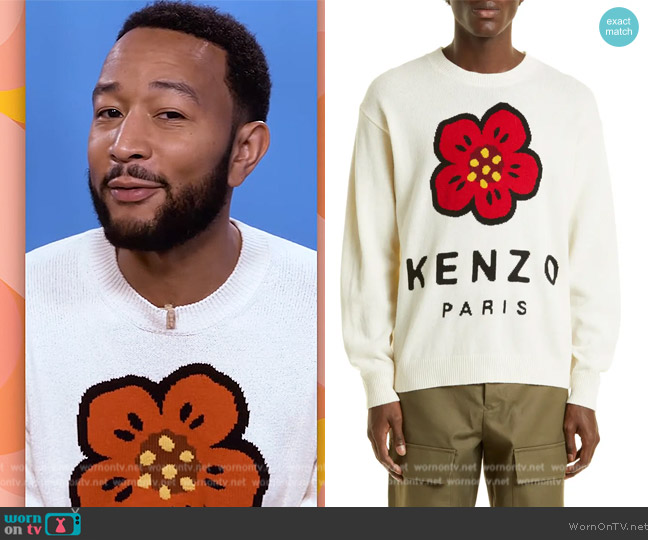 Kenzo Intarsia Boke Flower Paris Logo Wool Sweater worn by John Legend on The Drew Barrymore Show