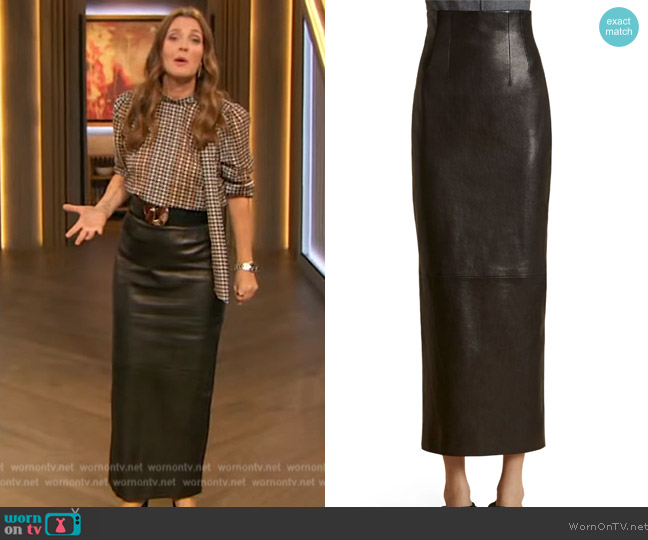 WornOnTV: Drew’s houndstooth print blouse and leather skirt on The Drew ...