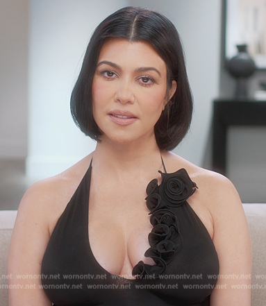 Kourtney's black halter confessional dress on The Kardashians