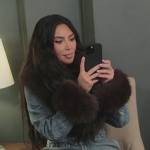 Kim’s denim fur trim jacket on The Kardashians