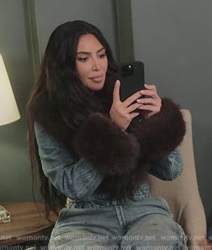 Kim's denim fur trim jacket on The Kardashians