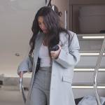 Kim’s light blue oversized coat on The Kardashians