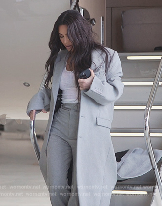 Kim's light blue oversized coat on The Kardashians