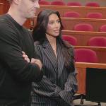 Kim’s black oversized pinstripe blazer on The Kardashians