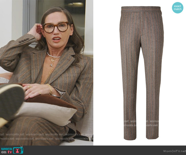 Kingsman Striped Mélange Wool Trousers worn by Jenna Lyons on The Real Housewives of New York City