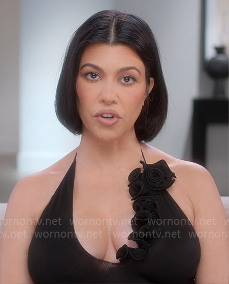 Kourtney's black halter confessional top on The Kardashians