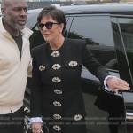 Kris’s black embellished button coat on The Kardashians