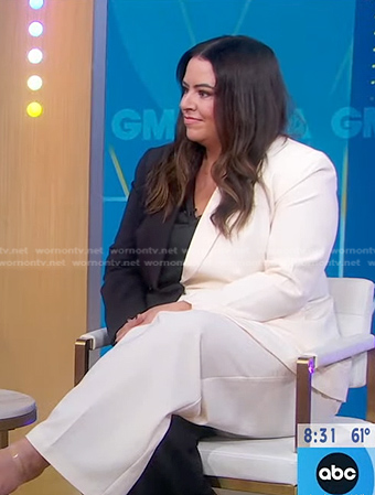 Kristin Gallant's black and white two-tone pant suit on Good Morning America