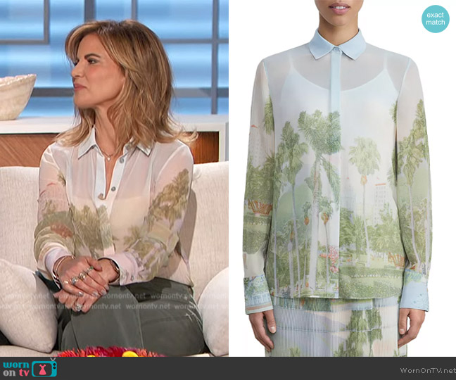 Lafayette 148 Scottie Semi Sheer Blouse worn by Natalie Morales on The Talk