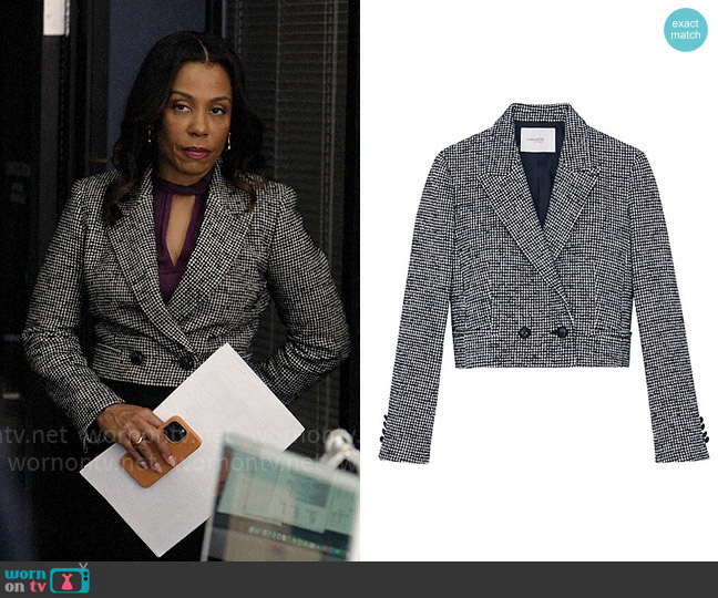 Lafayette 148 New York Cropped Houndstooth Jacket worn by Mia Jordan (Karen Pittman) on The Morning Show