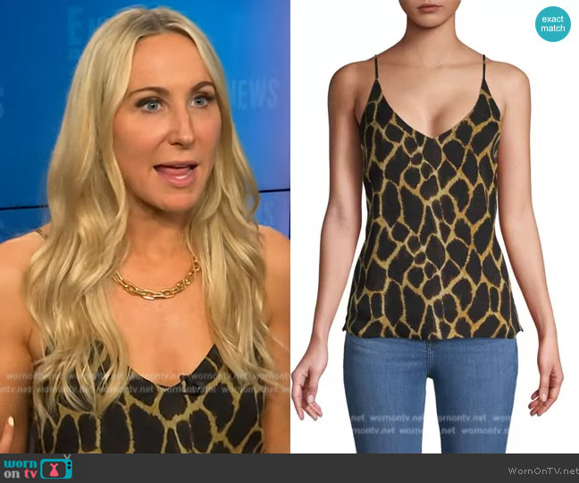 L'Agence Printed V-Neck Silk Tank Top worn by Nikki Glaser on E! News