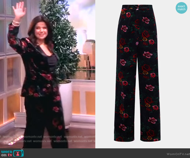 L'Agence Pilar Floral Velvet Wide-Leg Pants worn by Ana Navarro on The View