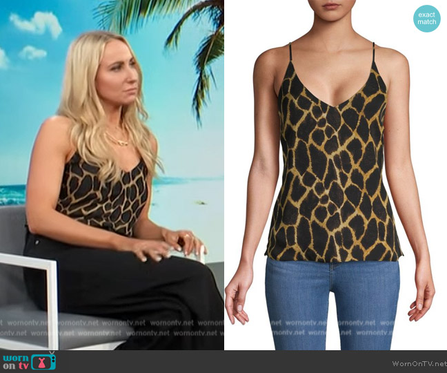 L'Agence Printed V-Neck Silk Tank Top worn by Nikki Glaser on Access Hollywood