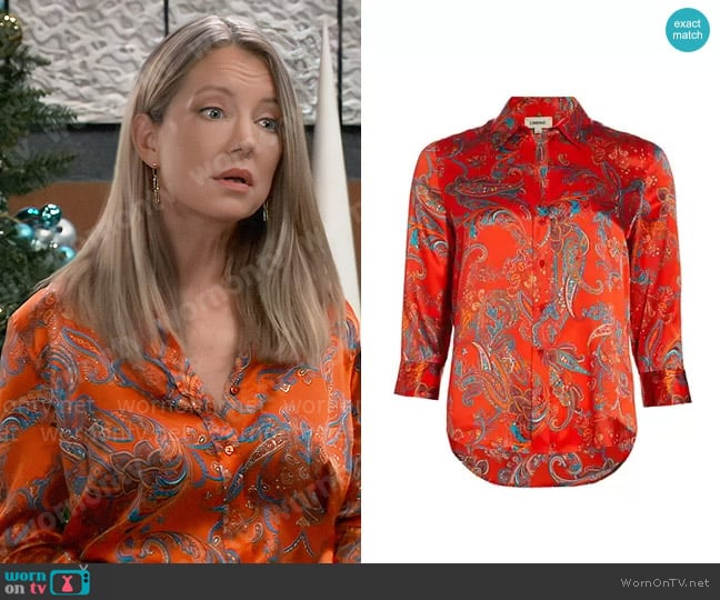 L'Agence Dani Blouse in Fire Red Multi worn by Nina Reeves (Cynthia Watros) on General Hospital