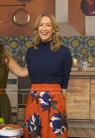 Lara's orange floral mini skirt on Good Morning America