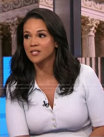 Laura’s blue ribbed polo top on NBC News Daily