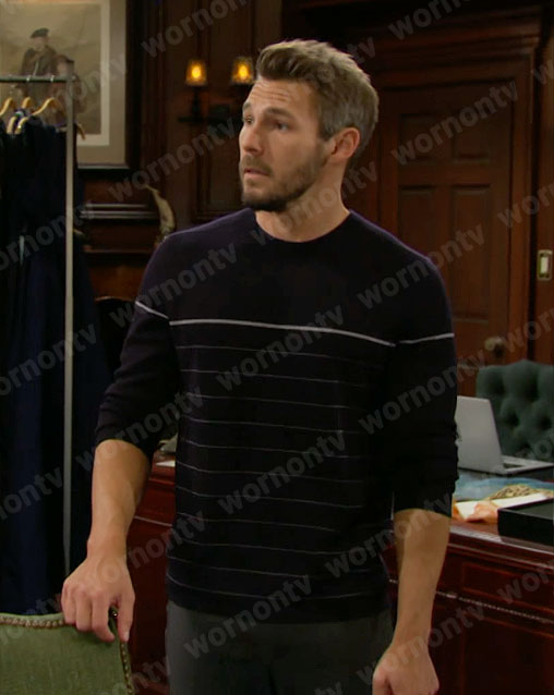 Liam's navy striped sweater on The Bold and the Beautiful