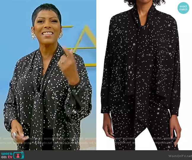 Libertine Longfellow's Light Of Stars Tie-Neck Silk Blouse worn by Tamron Hall on Tamron Hall Show