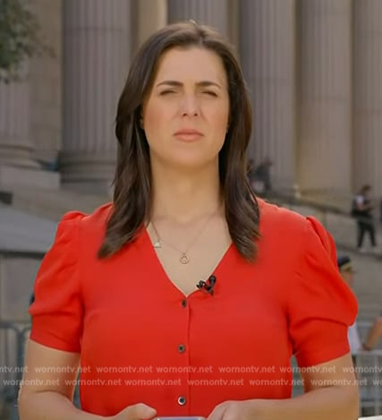 Lindsey Reiser's red short sleeve top on NBC News Daily